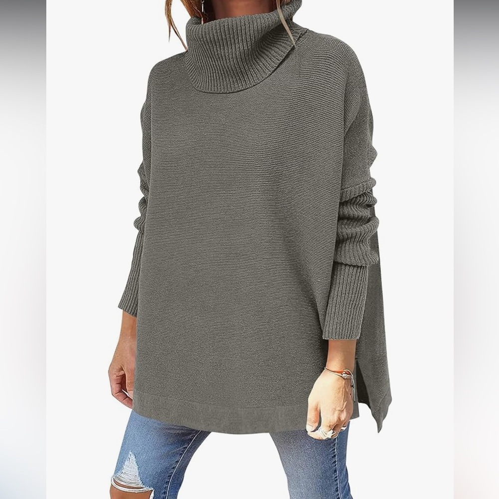 Anrabess Cozy Olive Turtleneck Sweater